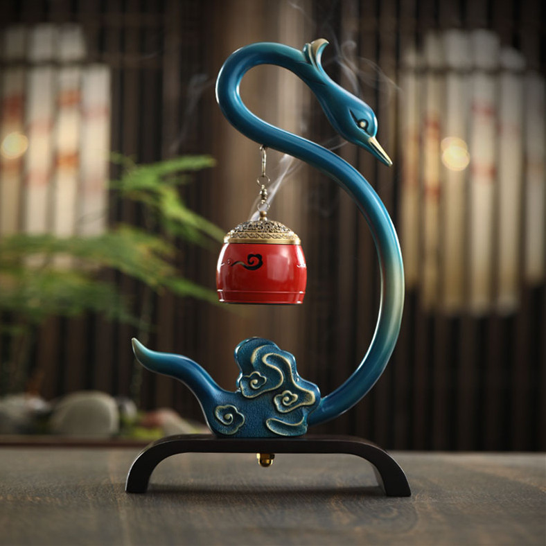 纯铜香炉吊炉天鹅吊式悬挂蓝牙音乐禅意香薰炉家居茶室盘香炉摆件