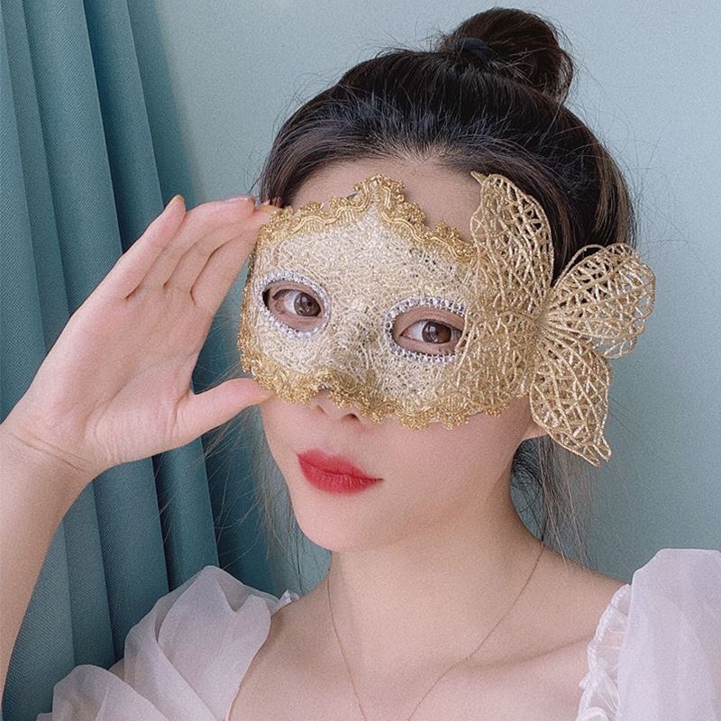 假面公主微笑金粉节日演出女款花边汉服圣诞节新年假面舞会面具