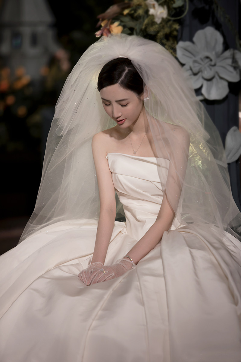 2020夏季新款公主蓬蓬裙婚纱长拖尾新娘结婚高档缎面主婚纱出门纱