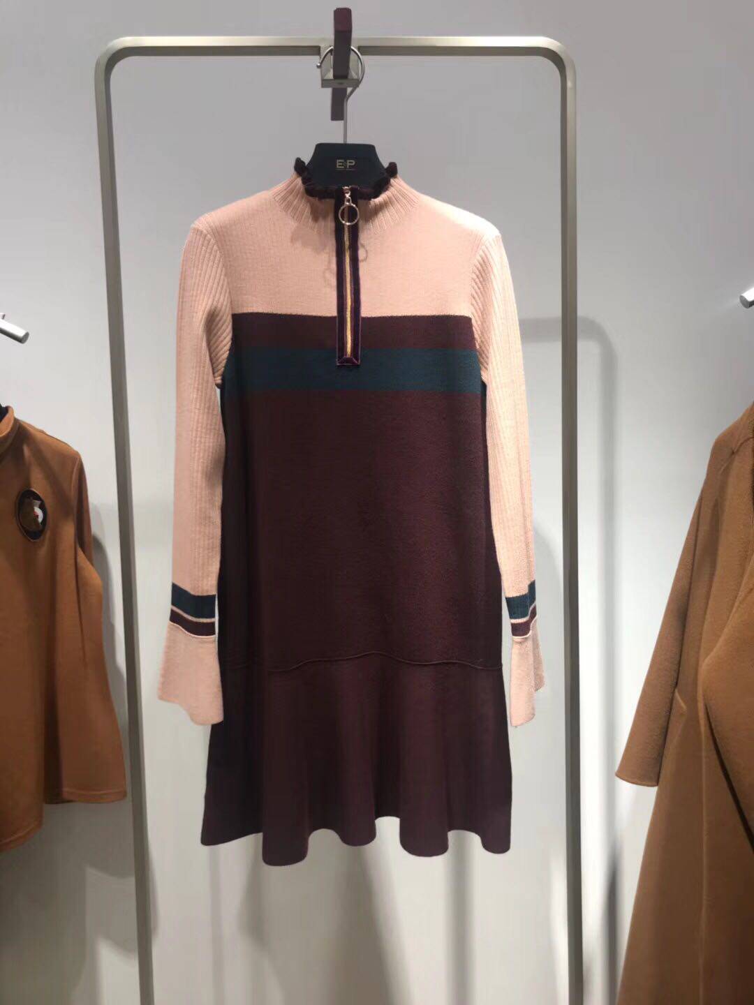 ep女装雅莹新款专柜春秋装粉色立领修身羊毛连衣裙egbiw9460a_不打折