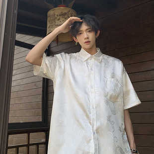 新中式提花衬衫男款夏季薄款垂感冰丝短袖衬衣中国风唐装半袖外套