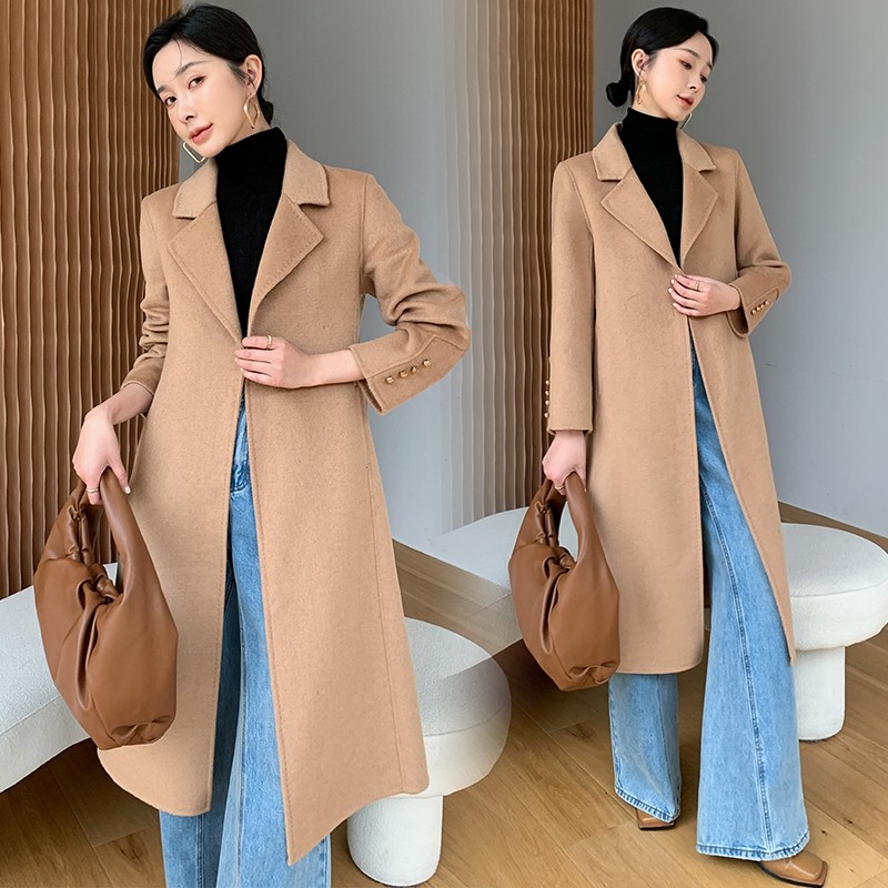 双面羊绒大衣女2022年新款春小个子中长款高端修身羊毛呢外套黑色