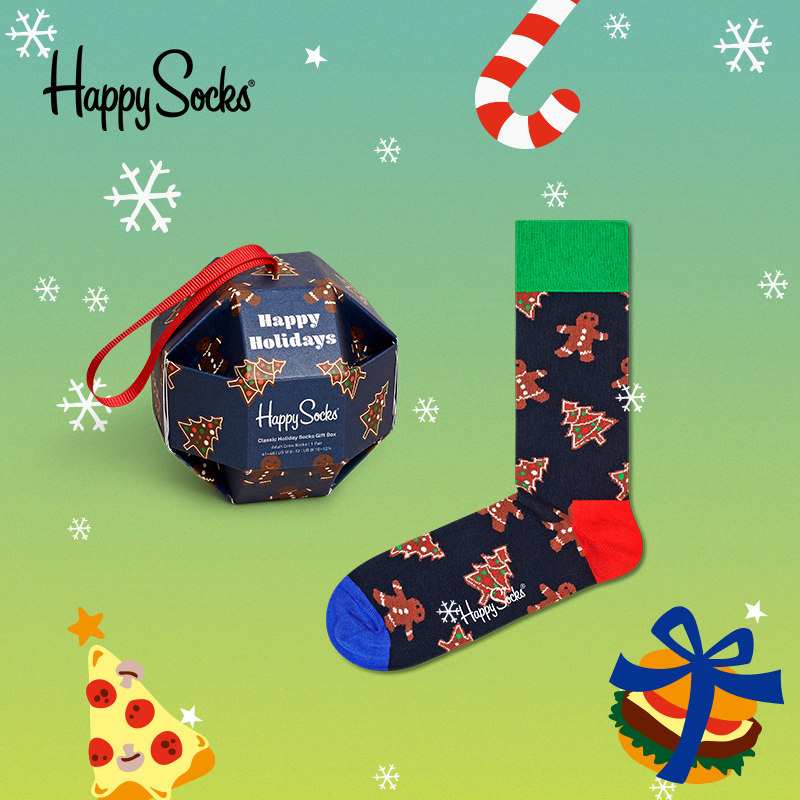 happysocks潮牌 假日系列女中筒袜子ins潮男棉袜姜饼圣诞礼盒秋冬