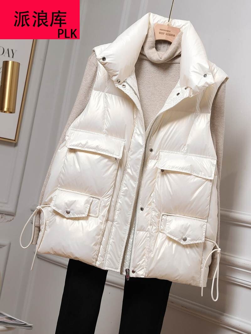 派2021年秋冬韩版新款白鸭绒羽绒服马甲女背心立领马夹短款外套时
