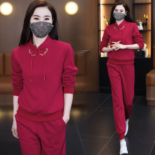 时尚运动服套装女2024早春新款洋气减龄盘扣卫衣卫裤休闲两件套潮