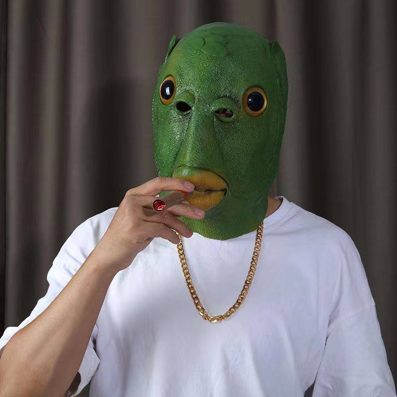 不走寻常路绿头鱼头套绿鱼人面具创意网红搞怪奇葩帽子鱼头怪面罩