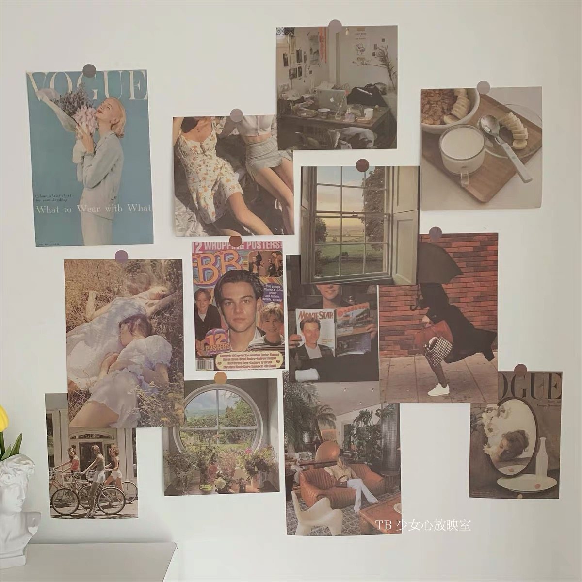 少女心放映室 ins复古怀旧背景墙贴 卧室卡片贴纸装饰电影海报画