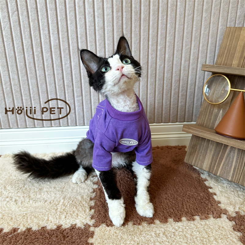 HOiii PET夏季潮牌复古做旧德文猫衣服无毛猫T恤薄款可爱透气纯棉