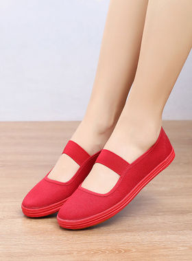 环球国途红色平底广场舞鞋红布鞋