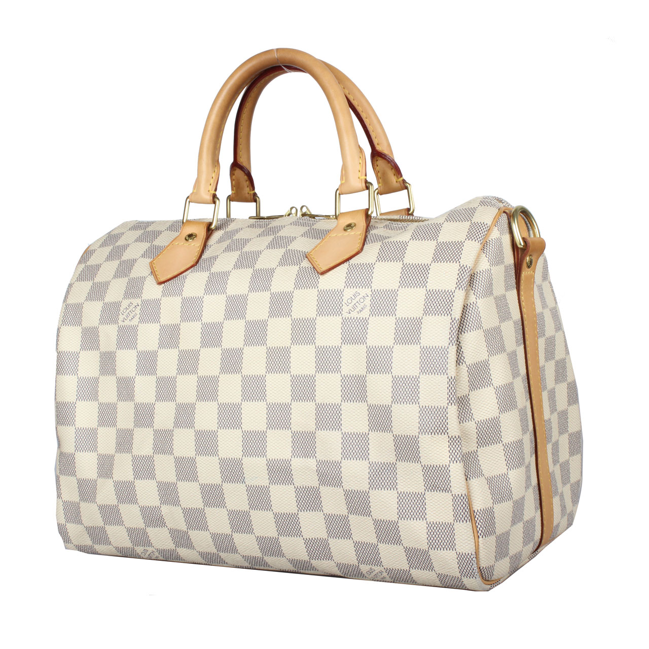 [9.0新]路易威登lv经典款白色棋盘格单肩手提包speedy30