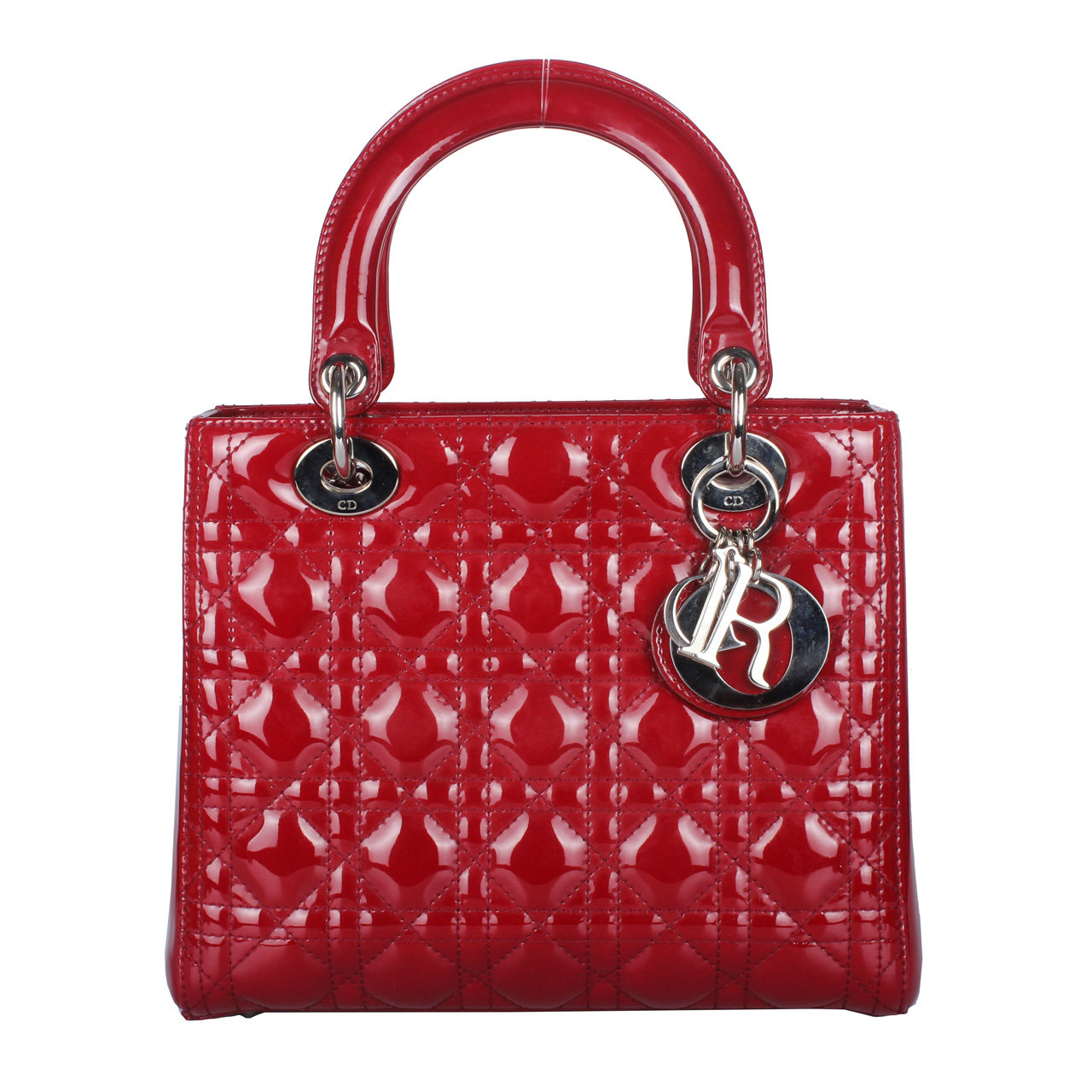 [9.8新]迪奥dior女士酒红色漆皮五格戴妃单肩手提包