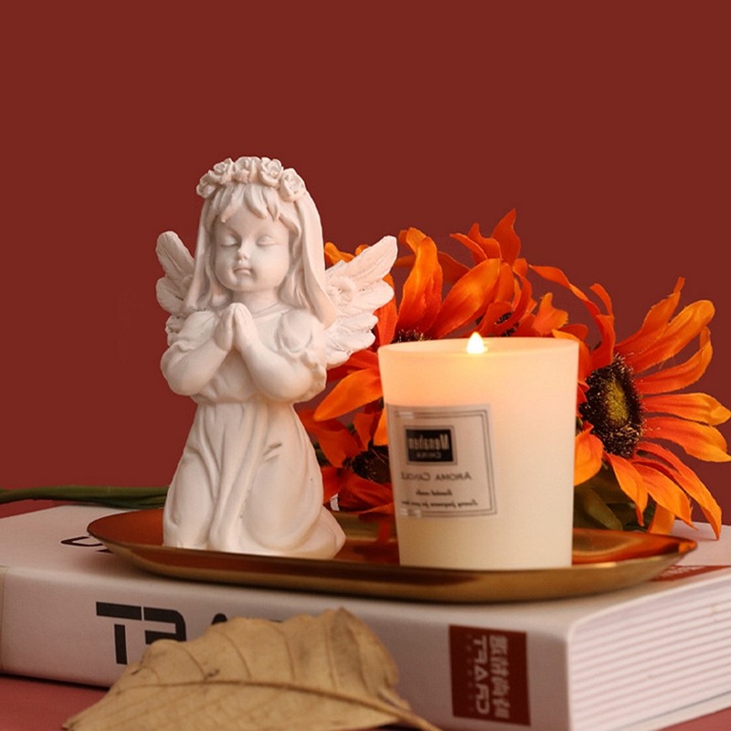 美式复古做旧树脂祈祷小天使雕塑工艺品北欧家居客厅人物装饰摆件