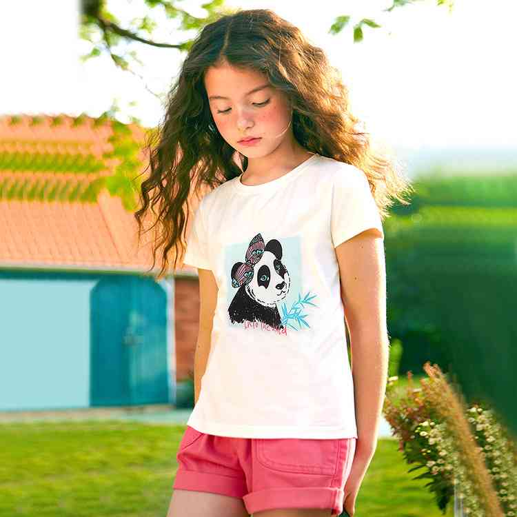 女童短袖恤夏季新款欧美熊猫儿童时尚印花洋气上衣女夏童装