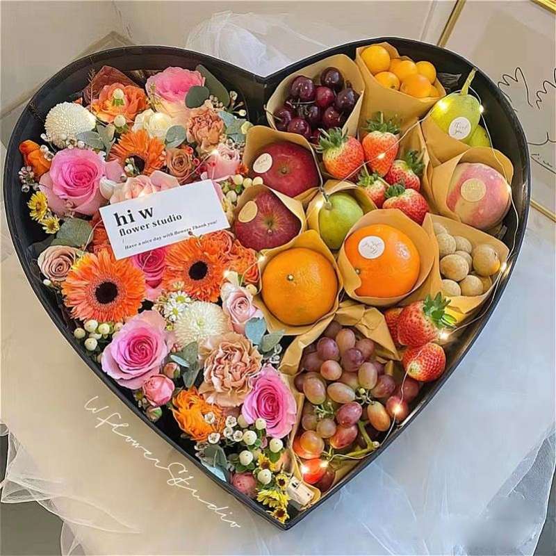 水果礼物花盒爱心盒子空盒送女友礼盒ins风高级花束圆形包装盒