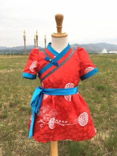 儿童蒙古袍女孩蒙古族日常服生活装短袖夏季蒙古裙舞蹈演出服新品