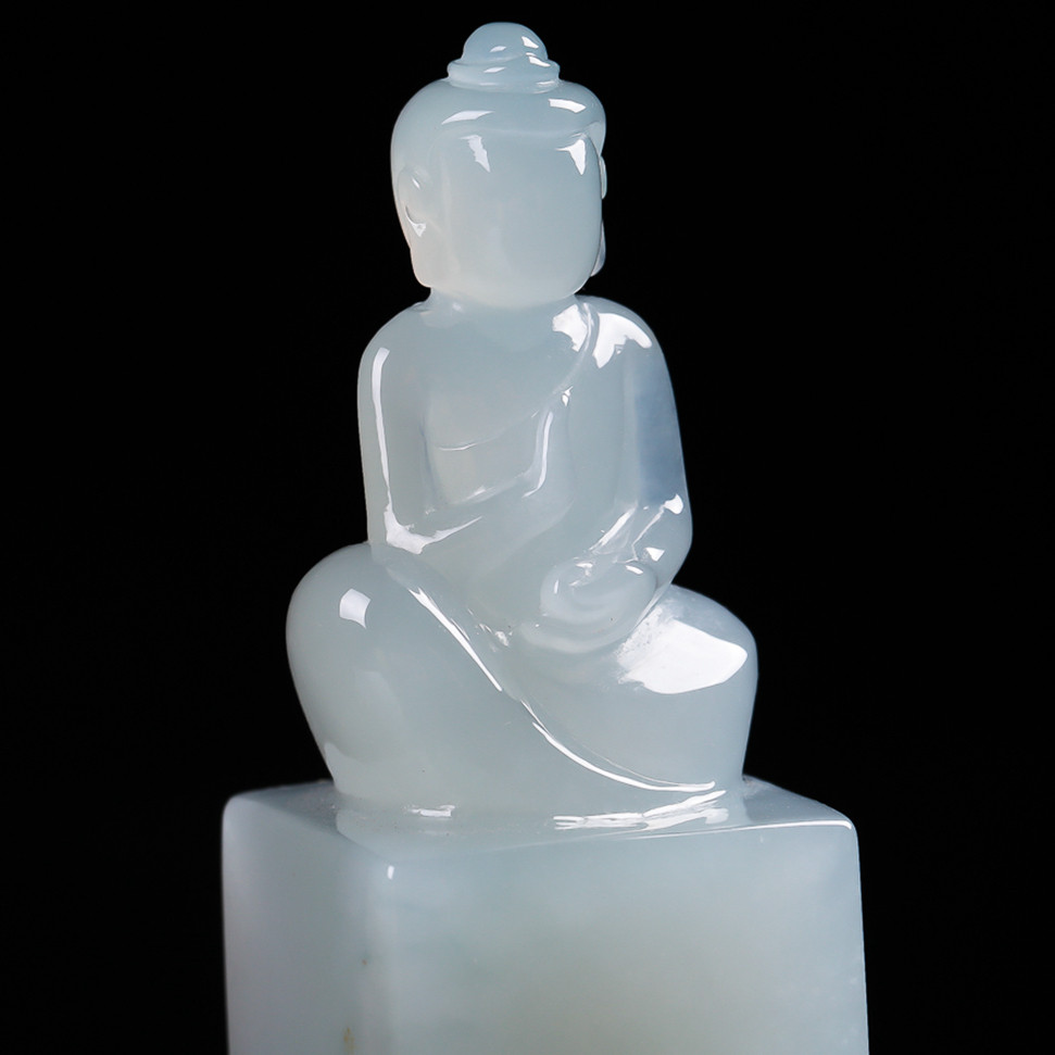 【源头好货-四会】缅甸翡翠a货冰润意境无相佛印章 51.79克