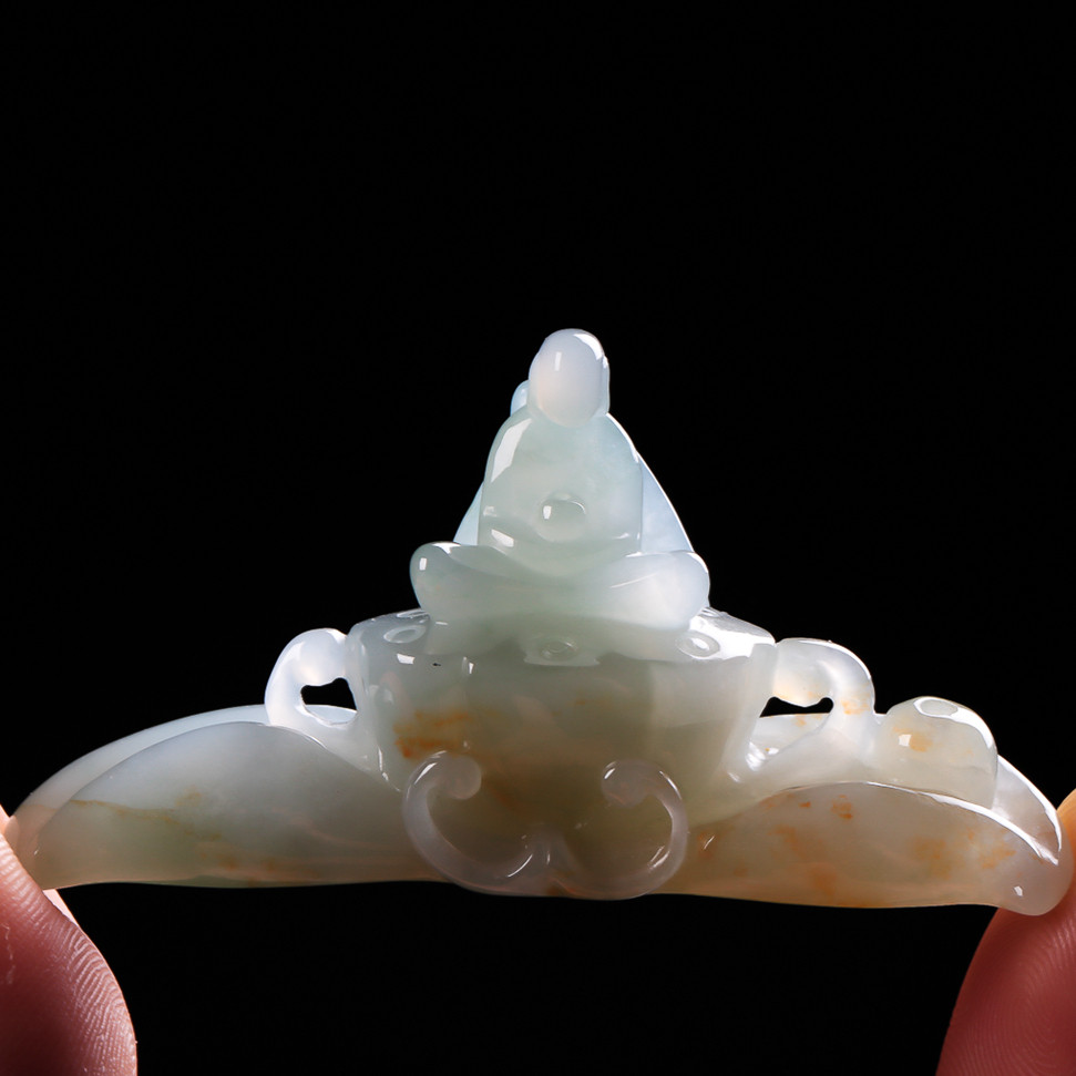 【源头好货-四会】缅甸翡翠a货冰润意境悟道香插小摆件 19.41克