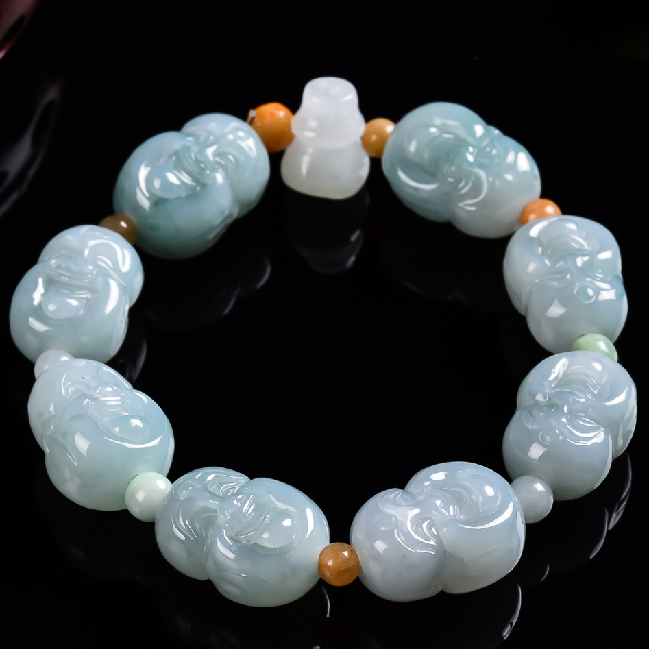 【源头好货-四会】天然缅甸翡翠a货冰润精雕佛头手串 62.07克