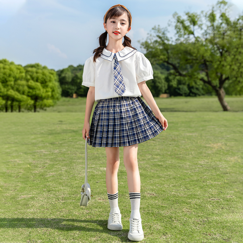 女童jk制服套装夏装2022新款学生洋气大童学院风网红百褶裙两件套