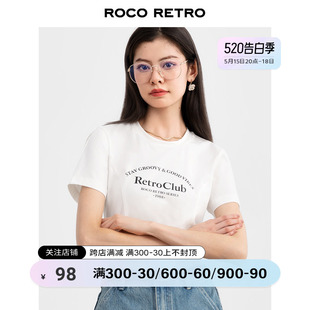 ROCO美式复古CLUB印花短袖t恤女夏季衣身拼接设计显瘦bm短款上衣
