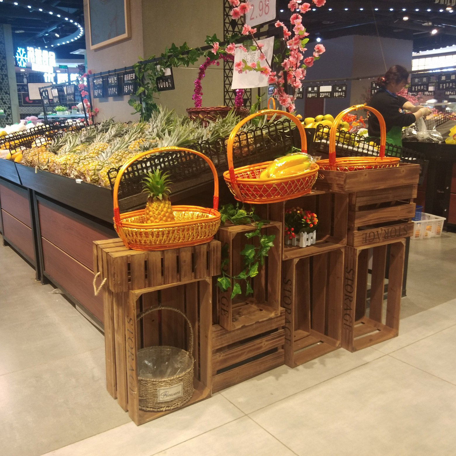 实木超市陈列收纳储物箱大号水果生鲜蔬菜周转蔬菜篮