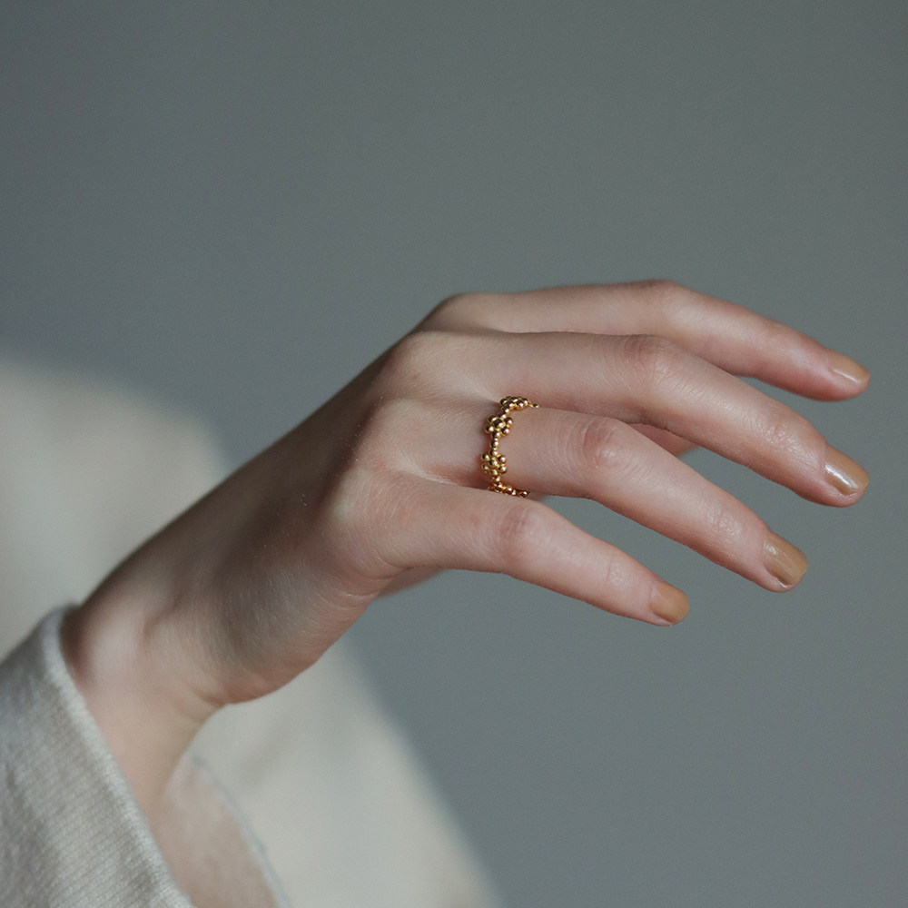 meuri小花朵造型小众设计简约开口戒指女食指复古高级感925纯银