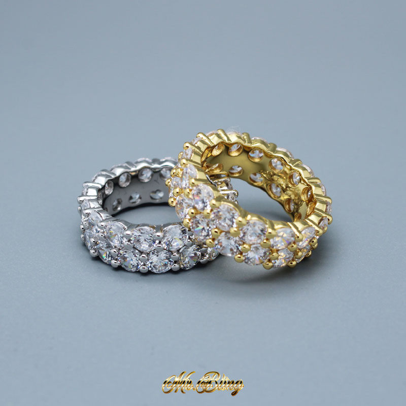 thegoldgods美国hiphop珠宝镀银镀金镶双排钻eternity戒指欧美