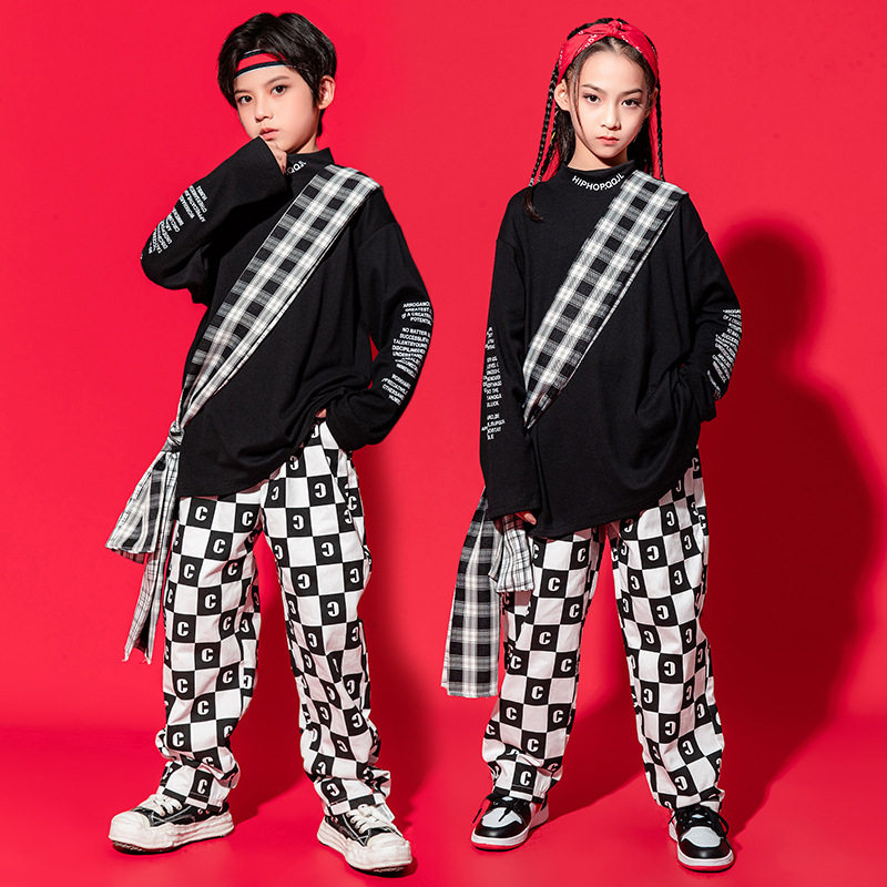 印字儿童街舞服装男童定制套装少儿hiphop潮流走秀女爵士舞演出服