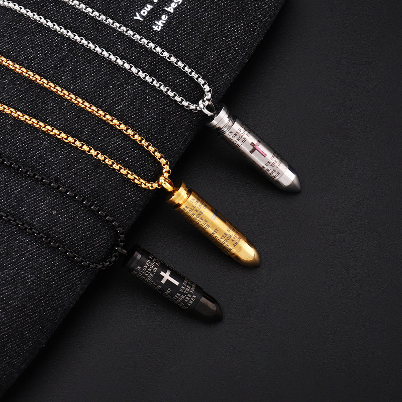 百搭嘻哈战狼弹头吊坠街头子弹头钛钢项链男卫衣配饰毛衣链女潮