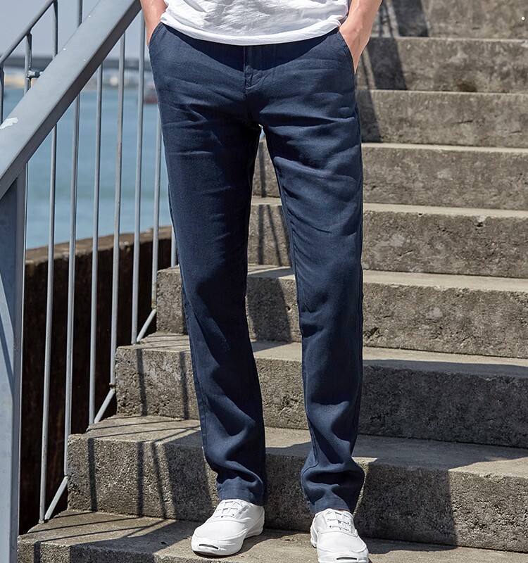 亚麻裤男士棉麻休闲裤中国风松紧裤男装青年长裤直筒工装裤夏季薄