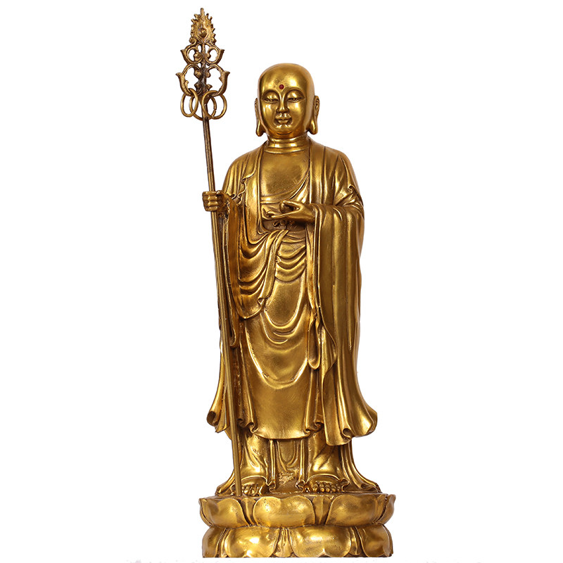 纯铜地藏王菩萨摆件小号开光供奉佛像许大愿佛站立地藏王菩萨大号