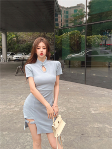 Retro improved cheongsam sexy irregular hem