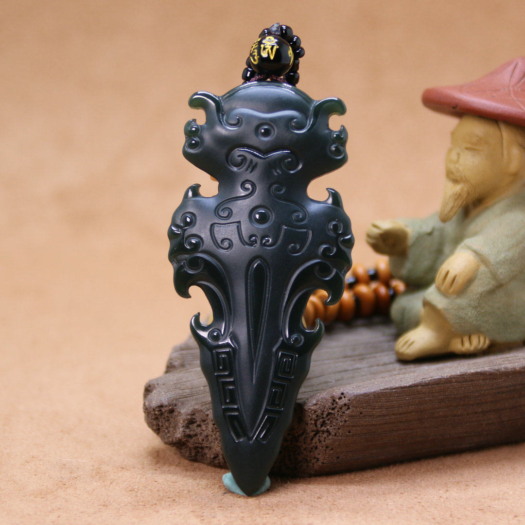 璞玉轩天然新疆和田玉一级细料羊脂青玉守护挂件吊坠玉石兽面挂坠