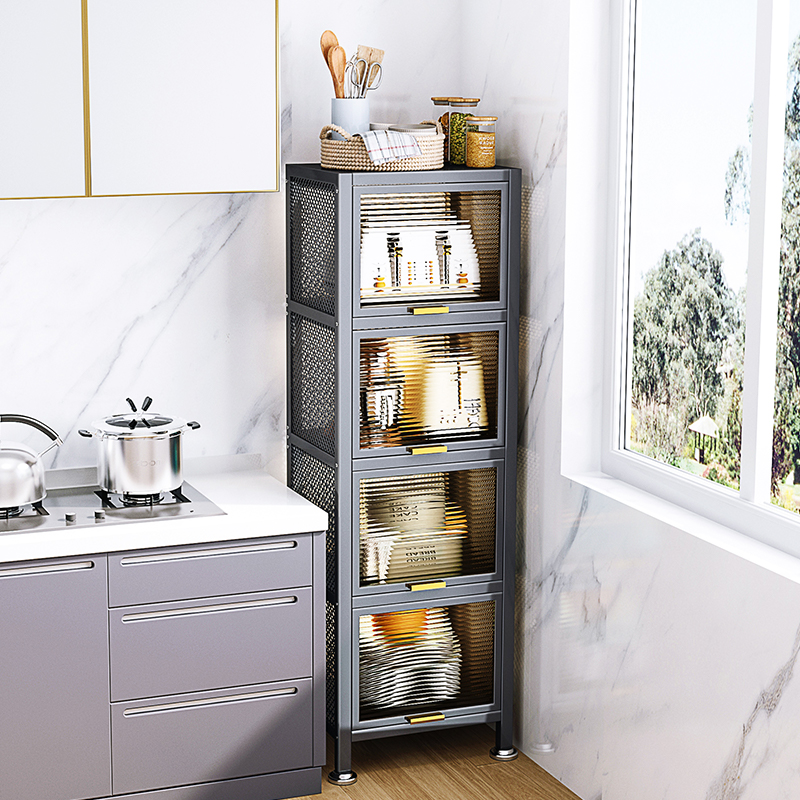 厨房夹缝收纳柜落地多层缝隙靠墙储物柜家用窄缝带门柜子置物架