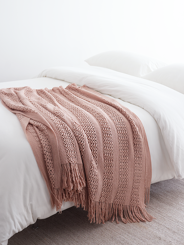 美式针织镂空样板房床尾搭巾搭毯休闲