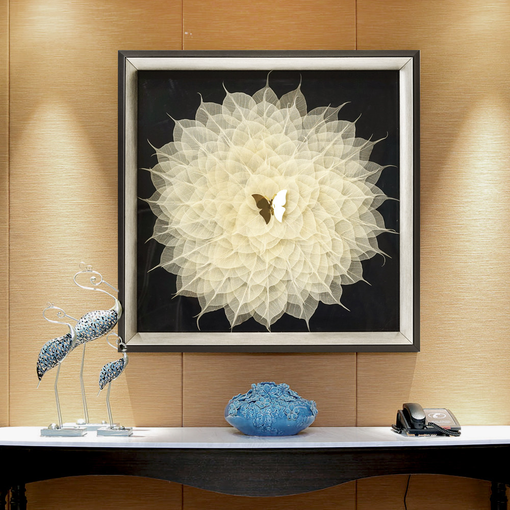 客厅样板房立体装饰画菩提叶手工艺术画新中式玄关壁画实物挂画