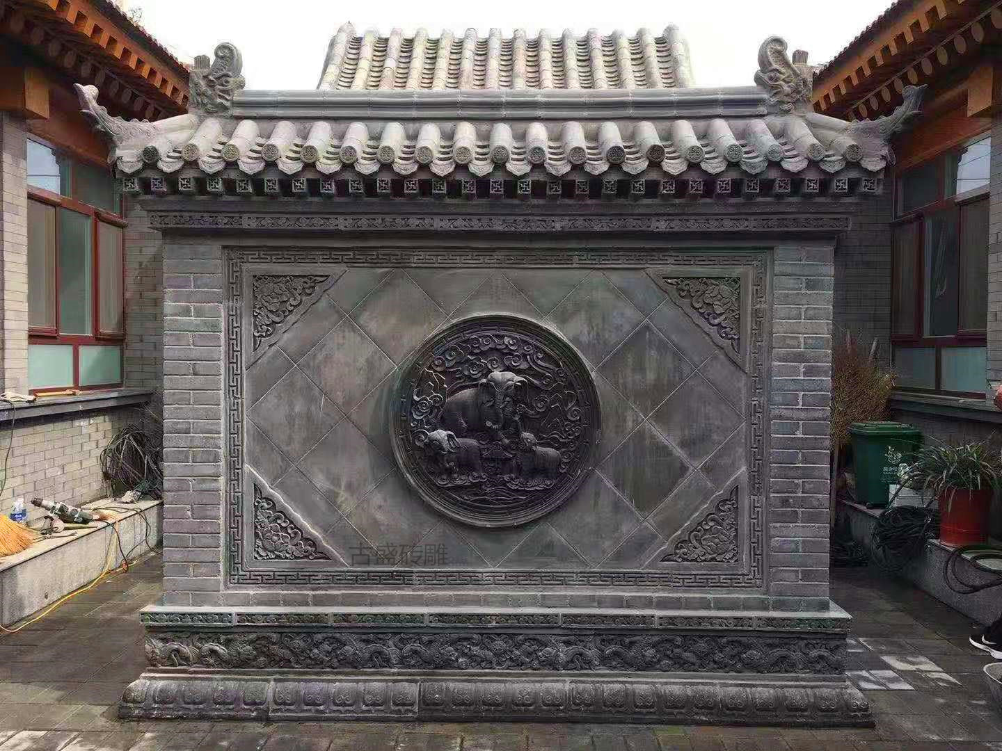 仿古砖雕徽派青砖浮雕仿古砖雕影壁墙装饰壁画中式庭院室外照壁墙