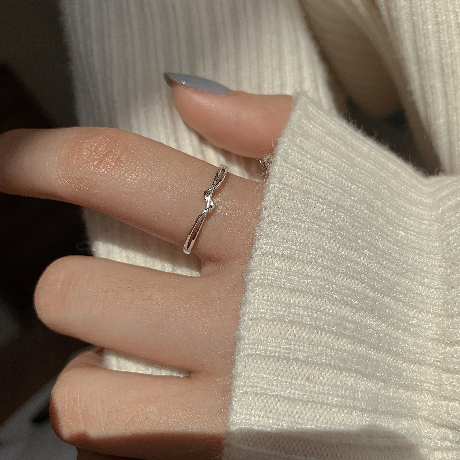 925纯银简约活口戒指女小众设计轻奢ins潮开口食指戒指冷淡风高级