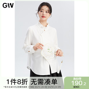 GW大码女装新中式设计感小众国风气质衬衫2024春季新款微胖mm女