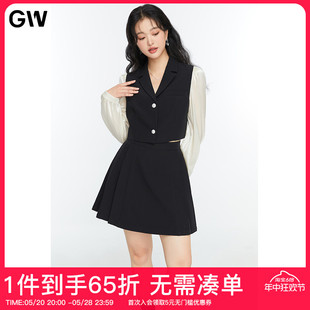 GW大码女装微胖mm遮肉套装2022春季新款巨显瘦a字半身裙子两件套