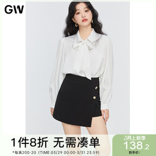 GW大码法式设计感白色长袖雪纺衬衫2024春季新款微胖mm高级上衣女