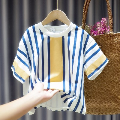 夏季新款男童条纹宽松短袖t恤2020儿童小童韩版纯棉条纹半袖上衣