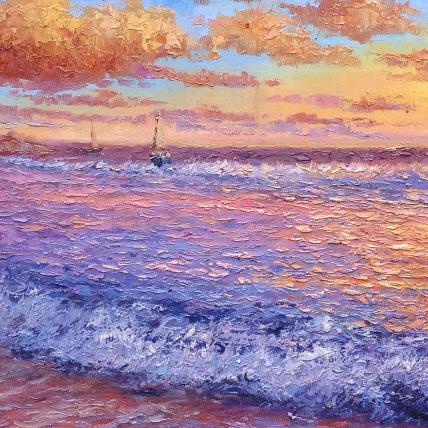 李玲姬《日出祥光耀福海》大幅布面原创油画