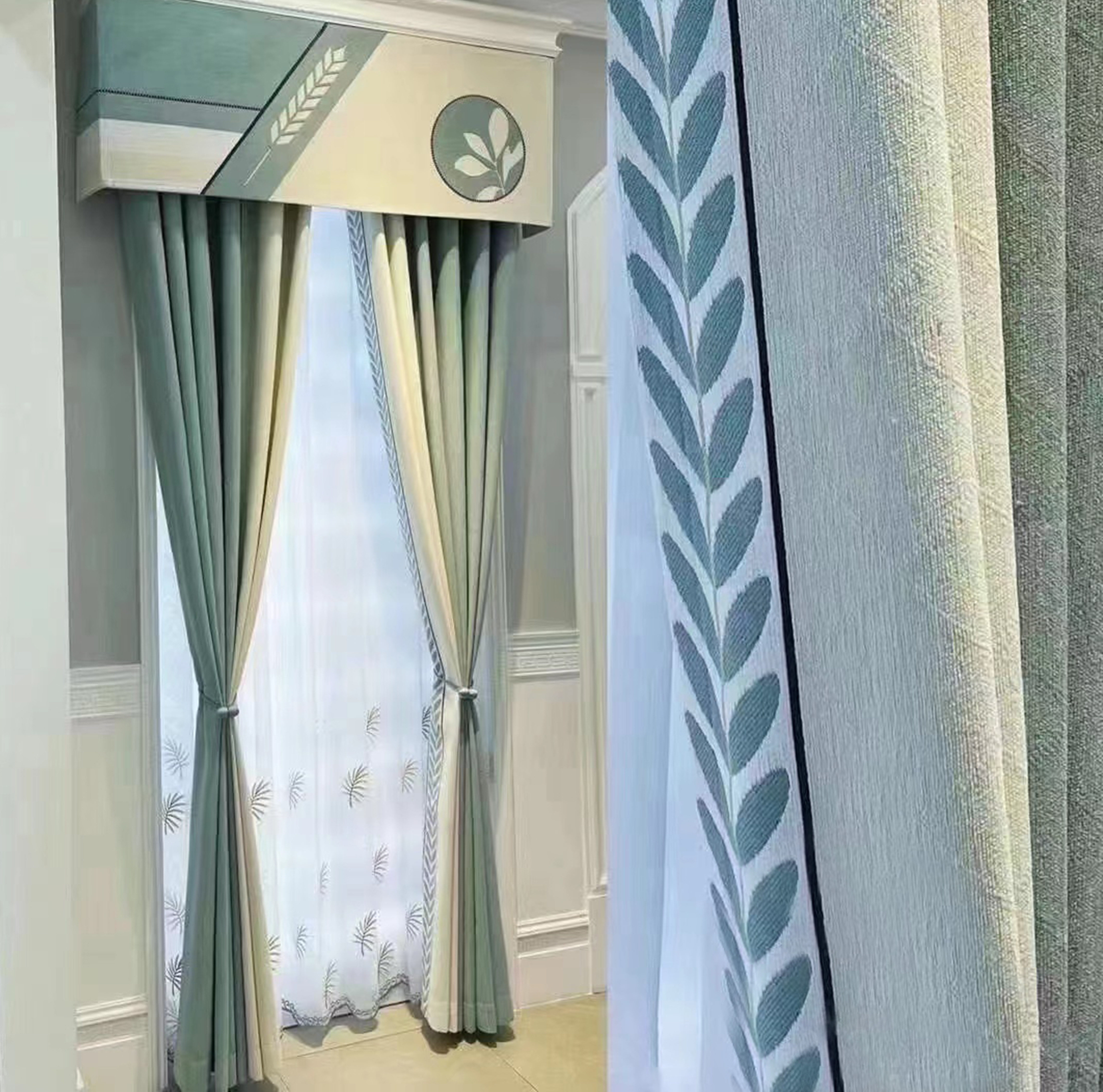 网红麦穗纯色雪尼尔无缝遮光窗帘浅绿卧室客厅书房儿童小美飘窗帘