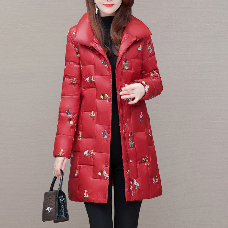 羽绒服花色女中长款