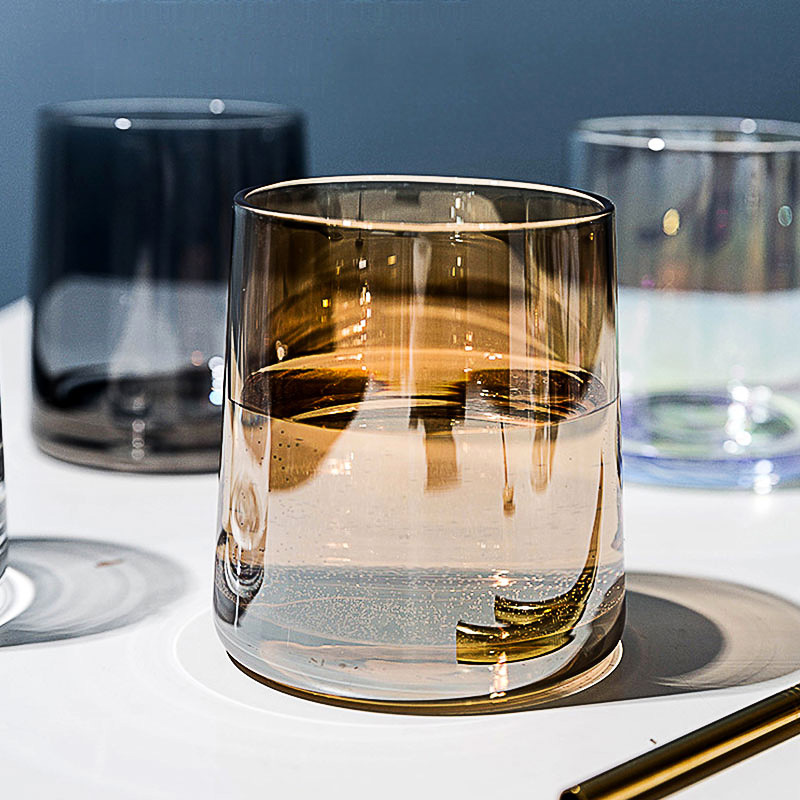 进口耐热透明灰玻璃水杯ins民宿酒杯酒店创意漱口杯子威士忌酒杯