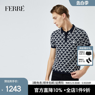 Ferre费雷男装时尚棕色花版POLO衫男夏季新款轻奢短袖821E257011