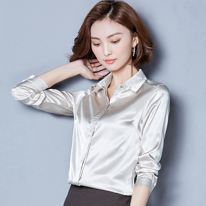 真丝衬衫女长袖2019夏季新款时尚气质绸缎面衬衣职业装桑蚕丝上衣