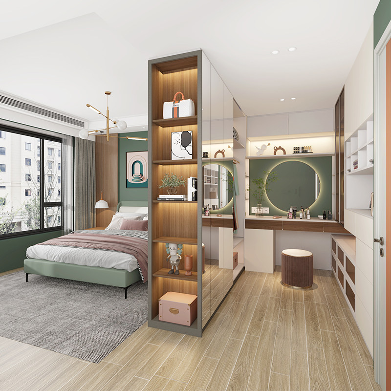 欧铂丽卧室走入式衣柜定做极窄玻璃门轻奢风u型l型衣帽间全屋定制