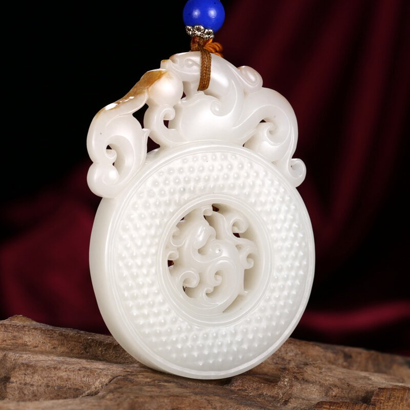玉雕名家高守亮作品【龙飞凤舞】和田玉龙凤牌挂件52.06g